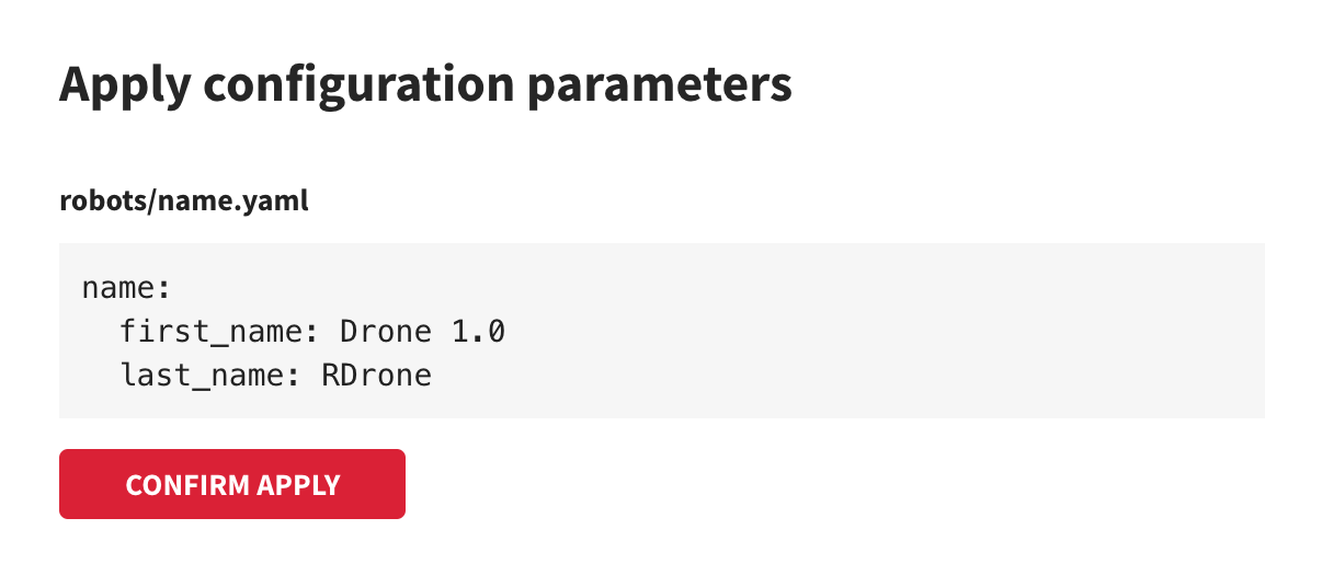 confirm configuration parameters application