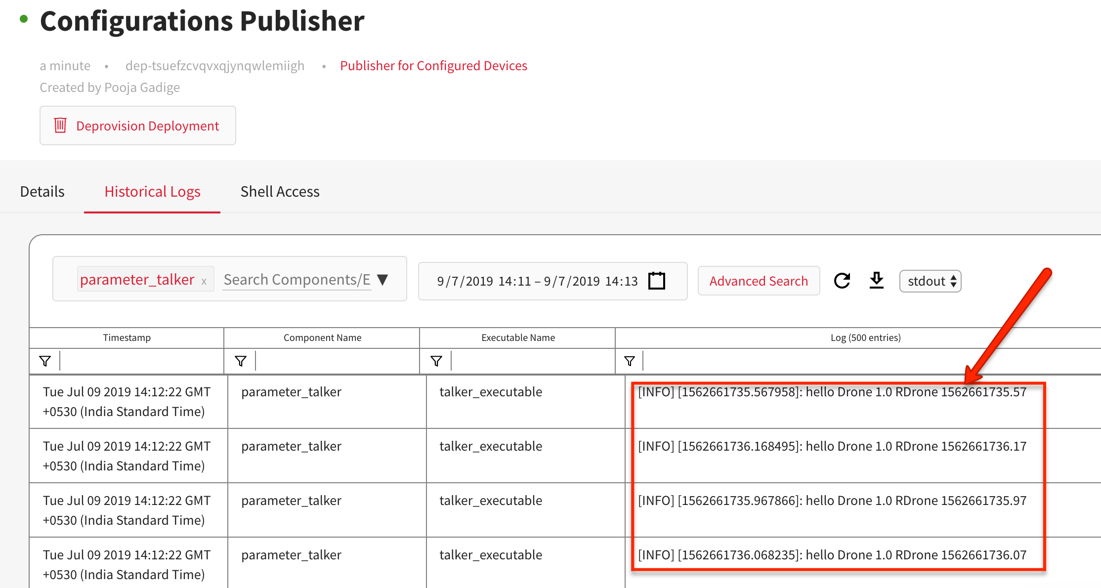 Successful deployment logs